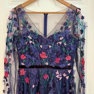 Theia Long Tulle Sleeve Floral Dress Size 6